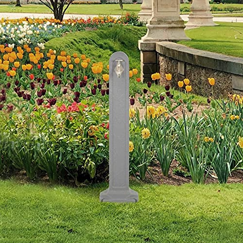 Brokky Cisterna da Giardino e Rubinetto Grigio Chiaro Effetto Pietra-Fontana da Giardino, per Esterno. Fontanella a Colonna Moderna, in Acciaio. Rubinetto in Ottone, Flessibile
