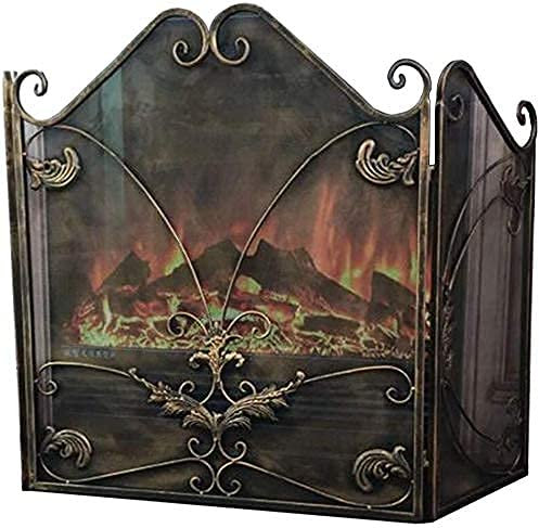 LMAYYLD Funkenschutz Extra breiter und stilvoller 3-Fach gefalteter Kaminschutz, Antik-Messing-Finish, Kaminzaun-Funkenschutz für offenes Feuer/Gasherd/Holzofen It's so Kind of You