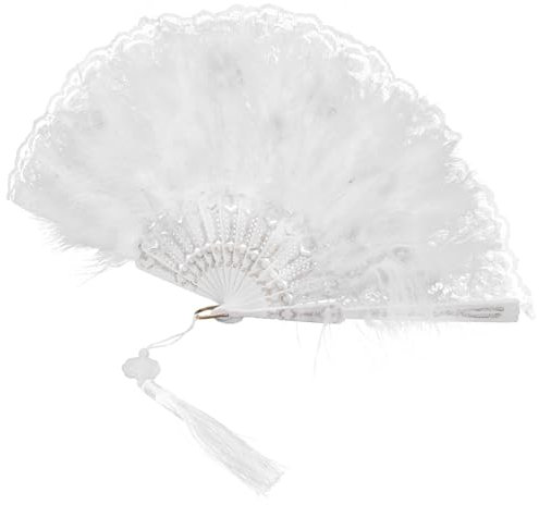Garneck 3st Federfächer Festival-Fan Tragbare Ventilatoren Handfächer Für Damen Faltbar Vintage Spitzenfächer Vintage- Handgebläse Kostüm-spitzenfächer Faltfächer Hochzeitsfan Weiß Pp