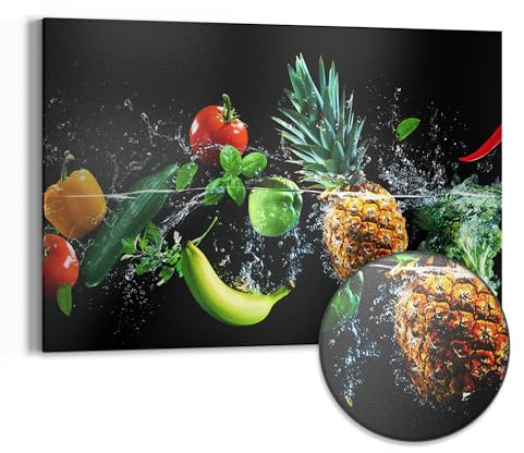 DEQORI Metall Magnettafel | 60x40 cm cm groß | Motiv Sauberes Obst und Gemüse | Whiteboard für alle Magnete | Magnetboard Wand-Tafel für Küche & Büro | Design Magnetwand Pinnwand magnetisch
