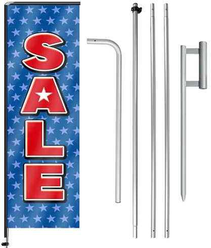 FSFLAG Blue Sale rechteckige Federflagge mit Fahnenmast-Set und Erdspieß, 3 m Verkauf, windstill, Banner, Schild, Geschäft für Innen- und Außenbereich, Werbung