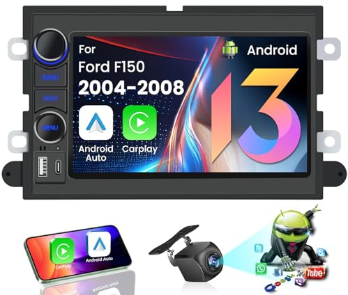 64G Car Radio for Ford F150 2004-2008 – 7” Knob Screen Car Stereo Replacement, Wireless CarPlay & Android Auto, Android System, 5G WiFi, GPS, FM, SWC, Free Backup Camera, OTA Online Upgrade