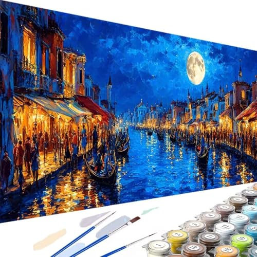 Wanziho Malen Nach Zahlen Erwachsene Venedig Paint by Numbers, DIY Malen Nach Zahlen Shuicheng, mit Pinseln und Acrylfarben Handgemalt Ölgemälde Leinwand für Home Decorr, Ohne Rahmen 60x30cm 3-t