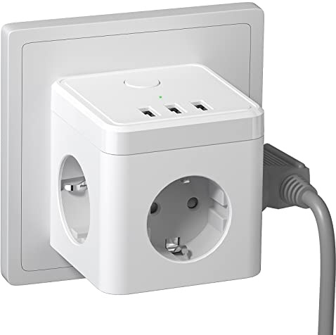 Verteilersteckdose, Doppelstecker für Steckdose, Weiß