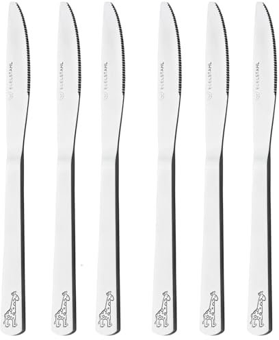 GRÄWE Kindermesser, 6 Stück, Edelstahl, Serie Zoo, mit Giraffen-Motiv