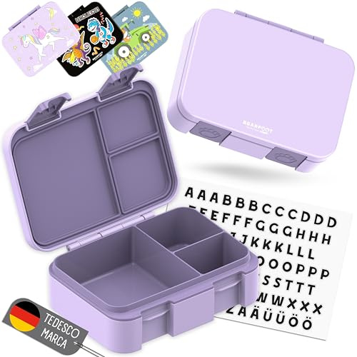 BEARFOOT Bento Box COMPACT | BPA-fri barnmatlåda för skola och dagis | läckagesäker matlåda för flickor och pojkar | Praktisk, lätt och kompakt (lila, 650 ml)