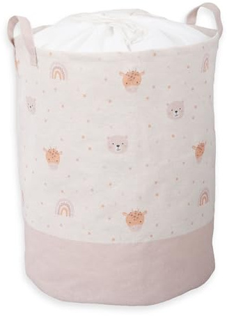 Herding babybest Wäschekorb, Little Friends, ca. 40x50cm, Beschichtete Innenseite, Mit Henkeln und Kordelzug, Polyester/Baumwolle/Viskose