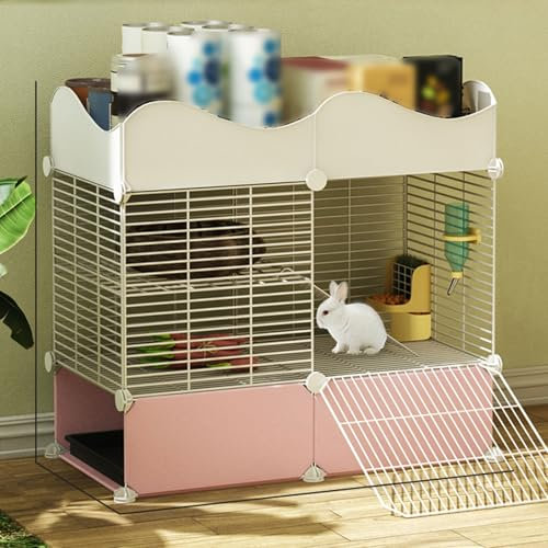 2-stöckiger Kaninchenkäfig mit Aufbewahrungswürfeln, Kaninchenkäfige für den Innenbereich, DIY-Kleintierkäfige aus Metalldraht, für Erwachsene Ratten, Frettchen, Chinchillas, Meerschweinchen