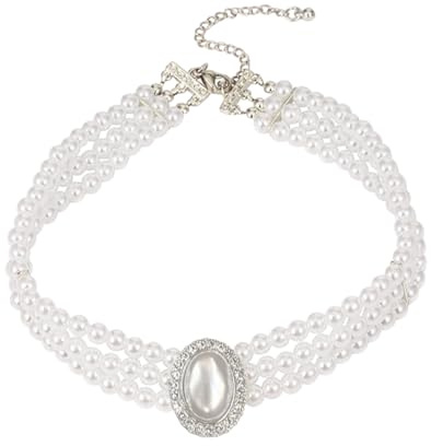 KGDUYC Collar de Perlas Mujer Choker 3 Filas Rodio Chapado - Cadena Elegante Con Cuentas Redondas