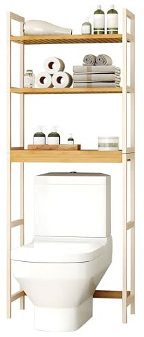 HavenGlide Toaletthylla 3 våningar - bambu, badrumshylla, tvättmaskinshylla, platsbesparande 170 x 66 x 26