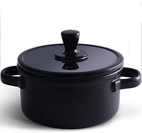 Msuiiixcccc Terracotta Casserole Pot Small Crock Pot Soup Casserole High Temperature Ceramic Pot Household European Neoclassical Black - 2.0L