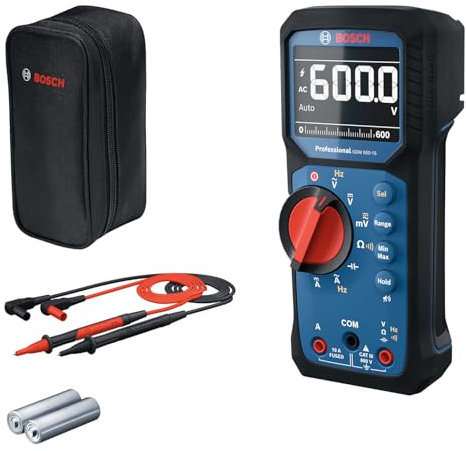 Bosch Professional Digitales Multimeter GDM 600-15 (True RMS, invertiertes LCD, misst Frequenz, Durchgang, Widerstand, Kapazität, Min.,Max., Durchschnitt, Messleitungen MS 90)