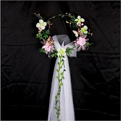 Brautgirlande, Blumenkranz, Krone, Rattan, Prinzessin, Braut, Blumenkrone, Perle, Blumen, Schmetterling, Schleier, Kopfkranz, süße Girlande, kompatibel mit Hochzeits-Kopfschmuck, Strandfotografie