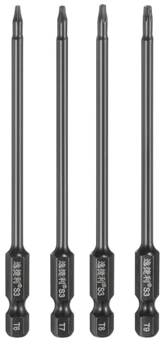 sourcing map 4pcs T6-T9 Sicurezza Torx Testa Cacciavite Bit 1/4 Hex Shank 4 (100mm) Lungo Magnetico Tamper Proof 6 Point Star Screw Driver Bit S3 Acciaio Lucidato A Specchio Strumento Elettrico con