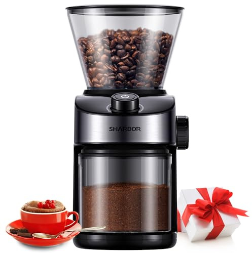 SHARDOR Coffee Grinder Burr Electric, 25 Precise Grind Setting, 40-Second Adjustable Timer, Chamber Cleaning Button, Designed for Espresso, Drip Coffee, and French Press, Black