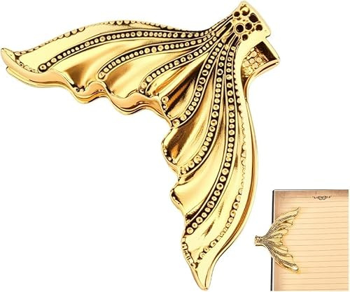 craspire Fischschwanz Buchklammer Metall Gold Vintage Tagebuchklammern Lesezeichen Meerjungfrau Fantastischer Retro Seitenhalter Dekoration Lesezubehör Rechnungsbinderklemme Wiederverwendbar