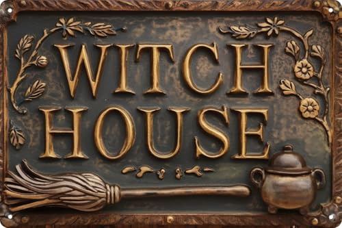Vintage Witch House Tin Sign,Retro Halloween Metal Signs,Witch Wall Decor for Magic Home, Garden, Cafes, Bar, Mistery Club 8X12 inches (WITCH-04)