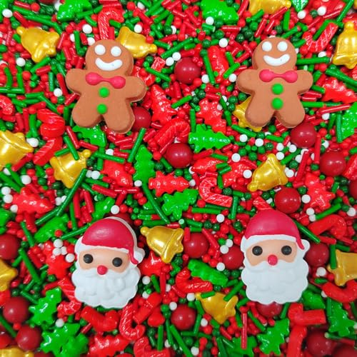Weihnachten Zuckerdekorationen, Essbare Zucker Tortendeko, Rot Grün Zucker Streusel Deko für Kuchen, Cupcakes, Kekse, Backwaren, Dessert - 2 Stück Weihnachtsmann und 2 Stück Ingeberbrot Mann