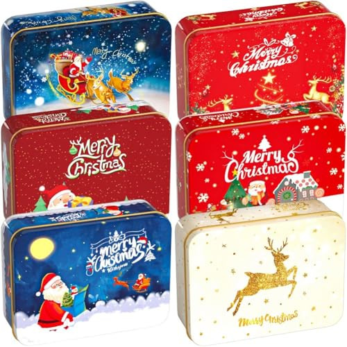 Dinntty Christmas Tinplate Candy Box Empty Tin Box Christmas Boxes Christmas Tinplate Cookie Tins for Cookie Chocolate Biscuit Storage
