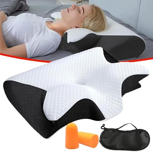 GXHNB Ergonomisches Kopfkissen, Orthopädisches Kopfkissen, Ergonomisches Nackenkissen füR Seiten RüCken & BauchschläFer, Jede Nacht Erholsam Schlafen (Schwarz)