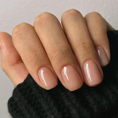 Viugex 24 st rosa naken franska falska naglar, kort fyrkantig press på naglar, enfärgad naturlig konstgjorda naglar, akryl full täckning naglar för kvinnor, flicka, nagelkonst, tillbehör