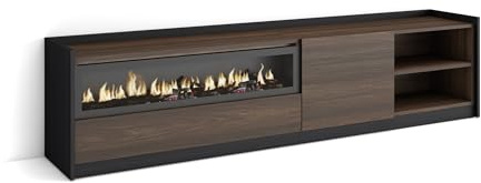 Skraut Home | Mueble TV | Televisión | Muebles de salón, almacenaje | 207x50x37 cm | para TV hasta 80 | Chimenea eléctrica | Estilo Moderno | Roble Oscuro y Negro