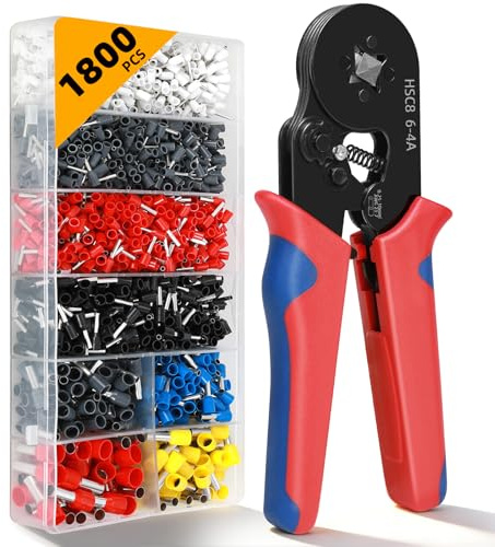 Ferrule Crimping Tool Kit - 1800PCS Wire Ferrules (AWG 23-7) with Self-Adjusting Ratchet Crimper Plier, Wire Ends Terminals Connectors Set for Electrical Wiring, Automotive, Audio, DIY