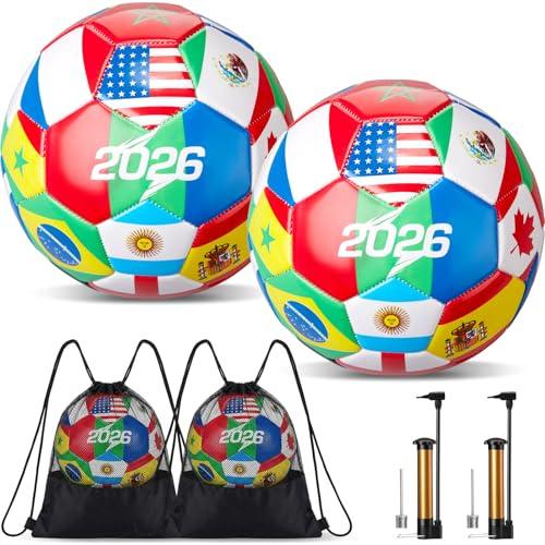 Tellingyou 1 Pack World Flag Soccer Ball Country Flags Training Ball 2026 International Multi Country Design with Pump Needle and Storage Bag for Team Practice Club Games Soccer Fan Gifts (Size 5)