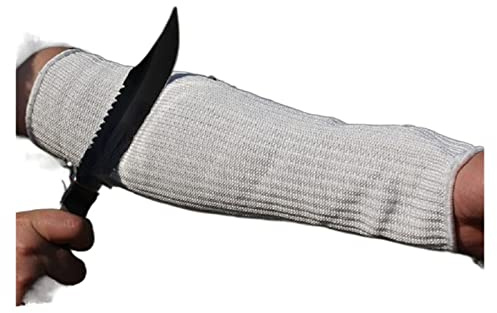 ZADCCS Guanti antitaglio, Protezione da lavoro antiperforazione resistente al taglio del manicotto HPPE di livello 5 braccio senza dita Braccio protezione dal per cucina e lavoro(White 40cm Long)