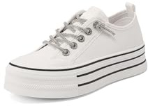 QUEEN HELENA Sneakers Platform Donna Lacci con Strass XZ002 (Bianco, Sistema Taglie Calzature EU, Adulto, Donna, Numero, Media, 37)