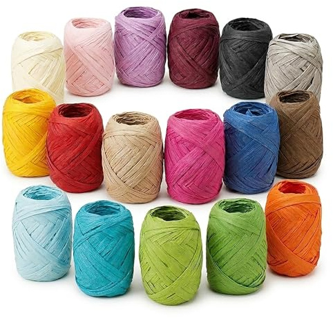 Papierband Raffiabast 17 Rollen Set je 20m - Geschenkband Raffia Papier Schnur Craft Verpackung - Bastband Papiergarn zum Binden Verzieren - Bänder für Geschenke Deko - Farbenvielfalt Mix