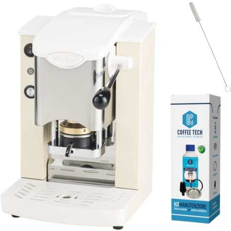 Macchina Caffè Faber Slot Inox a Cialde in Carta Ese 44 mm + Kit Manutenzione Decalcificante + 15 Cialde Caffè Emozioni Quotidiane in Omaggio (Avorio)