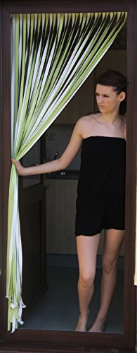 Tube Type Door Curtain,Bug Blind,Fly Blind,Strip Blind-LIME GREEN & WHITE. Complete with self adhesive fitting hooks for Plastic Door frames- 80cm wide x 200cm drop