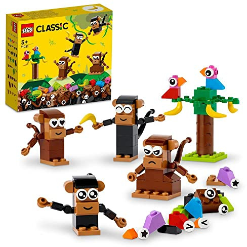 LEGO 11031 Classic Creative Monkey Jeu créatif Amusant avec 4 singes à Construire, idéal pour Les Jeunes constructeurs 5+ 135 pièces