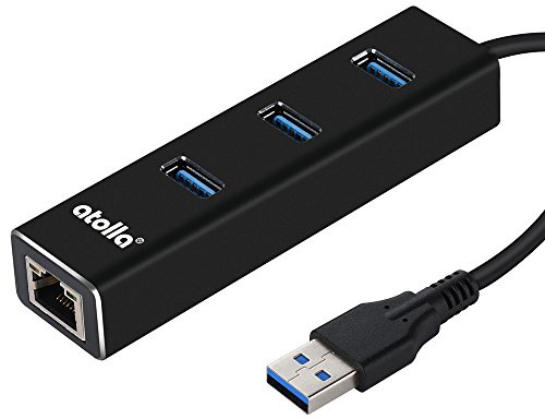 Atolla Hub USB 3.0 multiples 3 Ports avec un RJ45 Adaptateur USB Gigabit Ethernet 1000Mbps Réseau Port Compatible avec Windows Mac OS Chrome OS Linux(Noir)