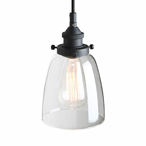 PathsOn Plafonnier industriel vintage moderne à suspendre pour cuisine, salle à manger, chambre à coucher avec cloche de 14,2 cm d'abat-jour en verre transparent (noir)