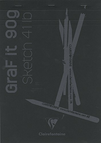 Clairefontaine 96841C Skizzenblock Graf it, DIN A4, 21x29,7 cm, 80 Blatt, 90g, 80 Blatt, blanko, geheftet, ideal für Trockentechiken, 1 Stück, Schwarz