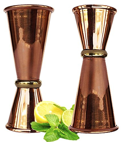 Rastogi Handicrafts Copper Double Jigger Cocktail Shot Glasses. 100% Solid Copper 2 Mix Perfect Craft & Classic Drinks Excellent Christmas Gifts! Set of 2