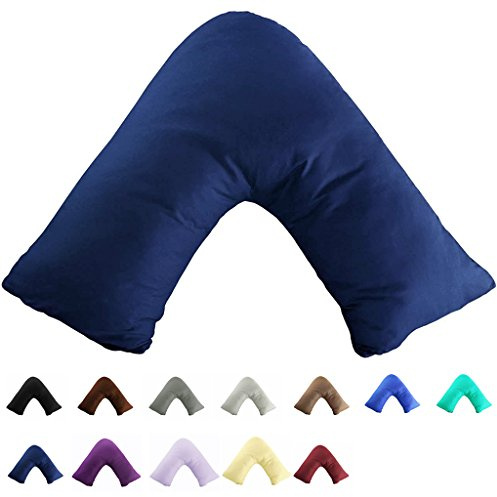 TAOSON 100% Cotton 300 Thread Count Soild Envelope Style V Shaped/Tri/Boomerang Standard Pillow Case Cushion Cover Only Cover No Insert (Navy Blue)