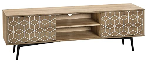 Meuble TV Cadre et 2 Portes Imitation Bois avec Motif Géométrique Pieds en Acier 50 cm de Hauteur Beliani