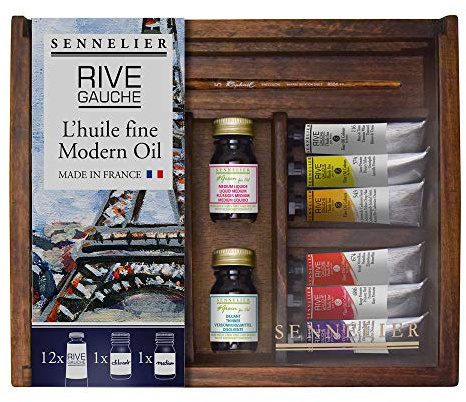 Rive Gauche Oil Wooden Box Set by Sennelier, Includes 12-10ml Tubes and Accessories (10-130330-00)