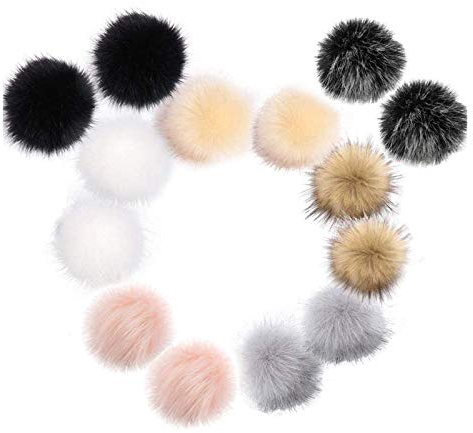 Amacoam Fellbommel für Mützen Kunstfell Pompon 14 Stück Künstlicher Haarball Nachahmung Fuchs Waschbär Haarkugel Anhänger DIY 10cm für Mützen Schuhe Schals Taschen Schlüsselanhänger 7 Farben