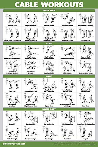 QuickFit Workout-Poster Cable Machine, eine Übungstabelle für Kabel-Trainingsstation, laminiert, Fitnessraum, 18in x 27in