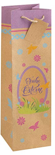 Idena 31437 - Flaschentasche Frohe Ostern, 35 x 10 x 10 cm, Kraftpapier, Tragetasche, Geschenkverpackung