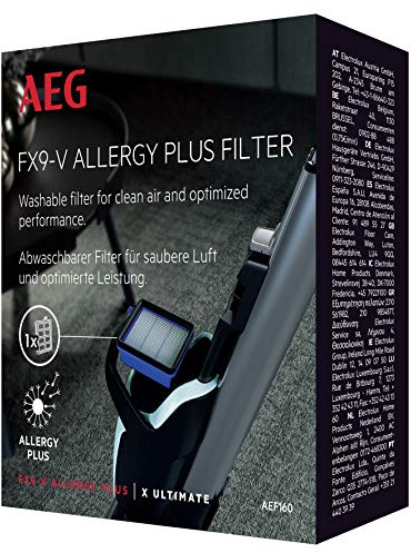 AEG AEF160 Allergy Plus Filter für FX9 (1 Hygienefilter, Staubsauger Filter, waschbar, Filterwirkung mehr als 99%, verbesserte Saugleistung, allergiker, passgenau, weiß)