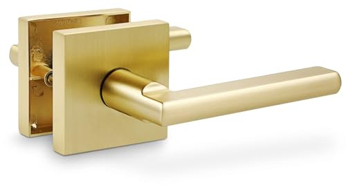 Linkaa Levier de porte de passage en laiton teinté doré, poignées de porte intérieure sans clé, poignée de porte extérieure/intérieure, sans serrure