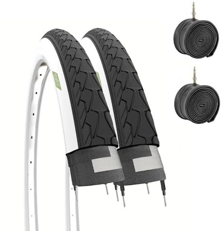 Ecovelò 2 COPERTONI 700 X 35 C (37-622) + CAMERE PNEUMATICI BIANCO NERI STRADALI 28 1 5/8 3/8 CITY BIKE TREKKING