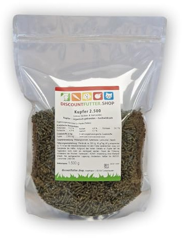 Kupfer 2.500 Pellets für Pferde, organisch gebunden, 1,5 kg | Ergänzungsfutter bei Kupfermangel, für Zucht, Fohlen & Jungpferde