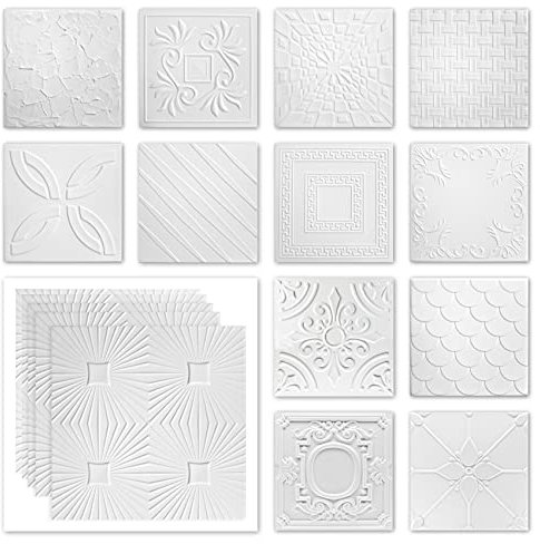Panneaux de plafond en polystyrène XPS - Panneaux décoratifs blancs légers et indéformables - (2QM paquet économique NR.33 50x50cm) Plafond humide mur revêtement plafond blanc