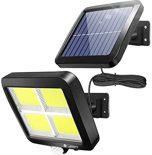 Jorft Solar Wall Lights, COB Motion Sensor Outdoor Security Lights 3 Lighting Modes Dimmable Solar Powered Waterproof Lamp with 16.5ft Cable for Outside Garden Garage Shed Walkway Use